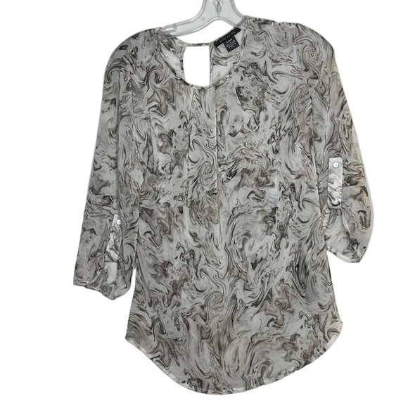 SUZY Shier Marbled Swirl Long Sleeve Blouse Lightweight Back Cut Out - Picture 1 of 9